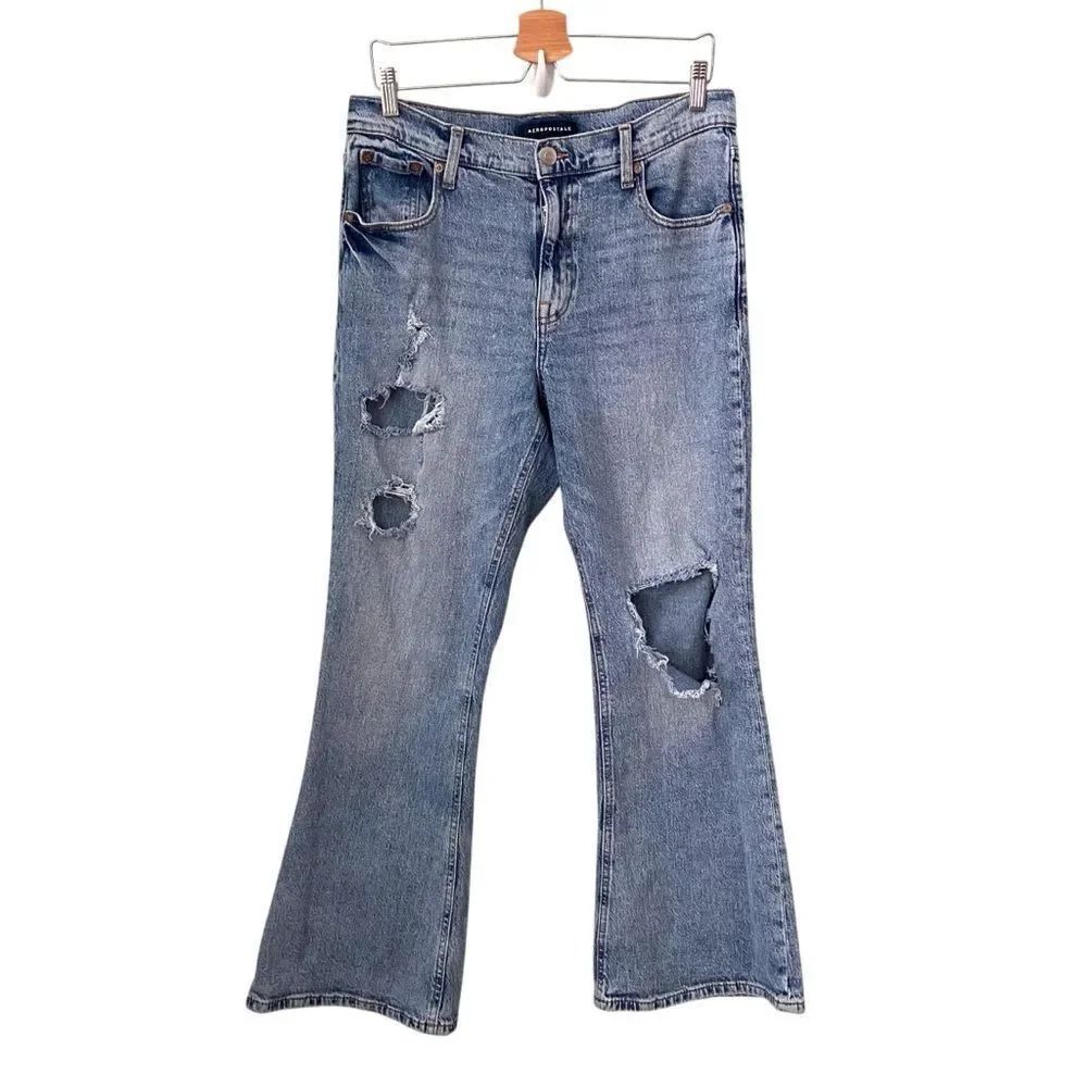 Aeropostale High Rise Flare Distressed Blue Jeans in Size 12S